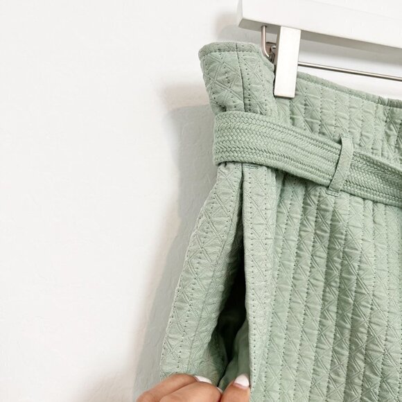 NEW Samsoe Quilted Ember High Rise Belted Paperbag Green Shorts NWOT Size Large - Picture 4 of 9